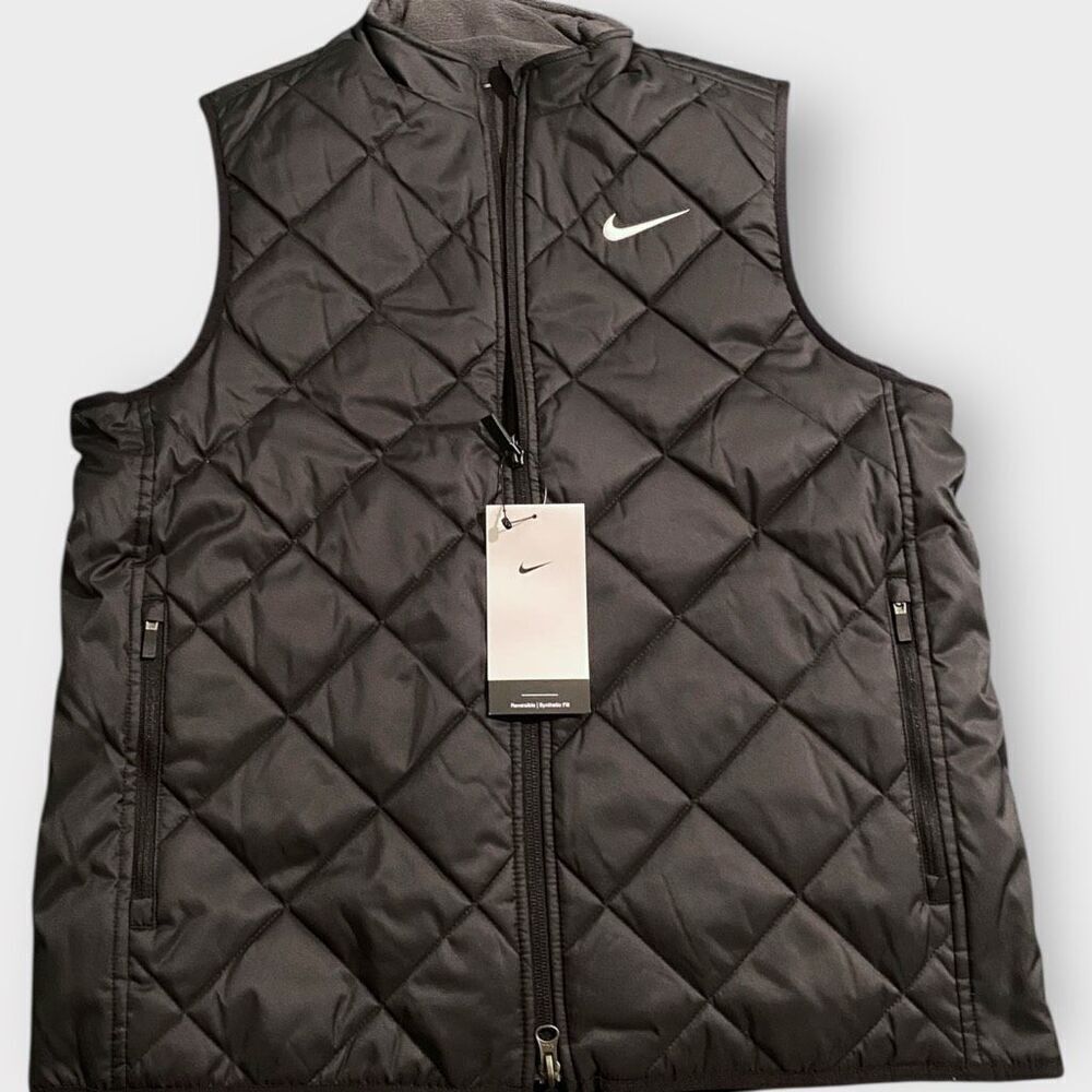 Nike Reversible Quilted Black Gray Fleece Full Zip Vest Womens size M DR5296-010